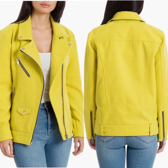 Avec Les Filles Jackets & Blazers - Avec Les Filles Long Sleeve Zip Double Face Biker Jacket Yellow Women's Large